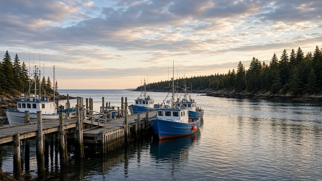 Côte acadienne du Nouveau-Brunswick — quai et bateaux de pêche
